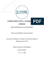 Afecciones Económicas y Sociales en El Ecuador Durante La Pandemia de Covid-19 Proyecto de Educación para La Ciudadanía Gabriel Ávila