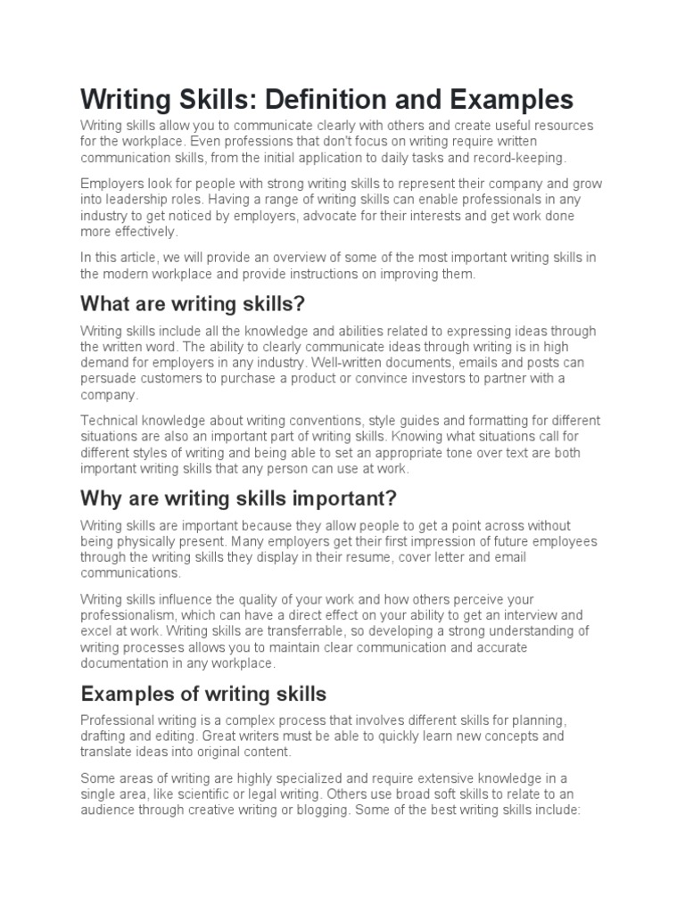 Writing Skills PDF Reading Comprehension Résumé