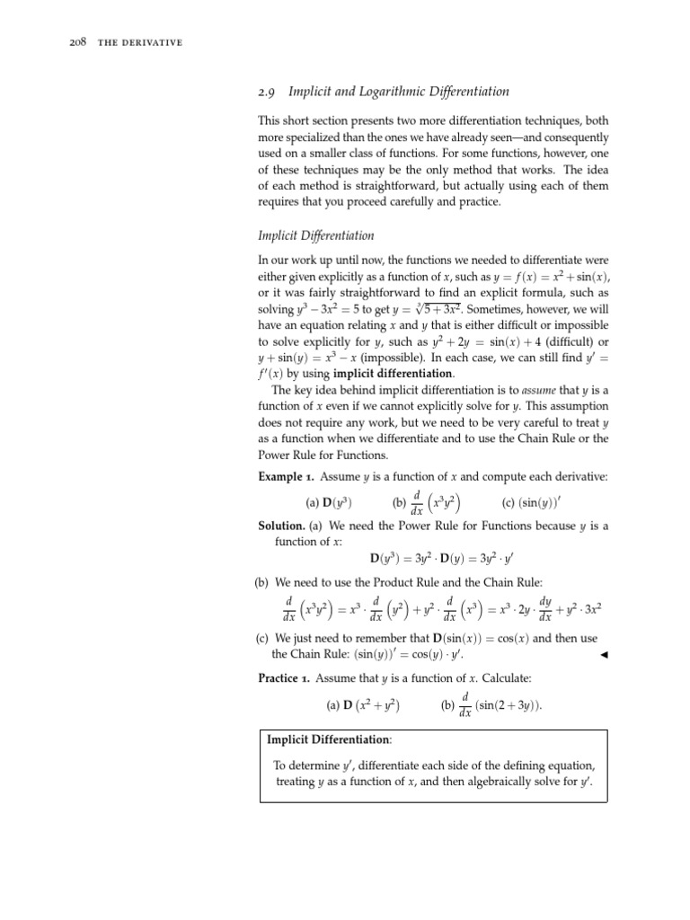 Implicit and Logarithmic Differentiation PDF Derivative Equations