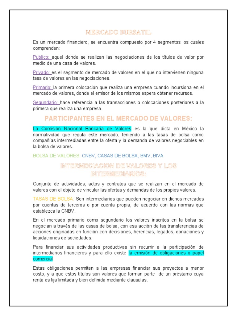 Segmentos y Funcionamiento del Mercado Bursátil | PDF | Bolsa | Bolsa ...