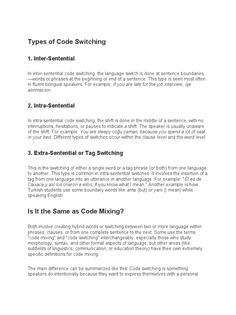 Types of Code Switching | Download Free PDF | English Language | Grammar
