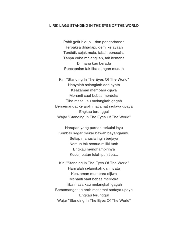 Lirik lagu standing in the eyes of the world pdf