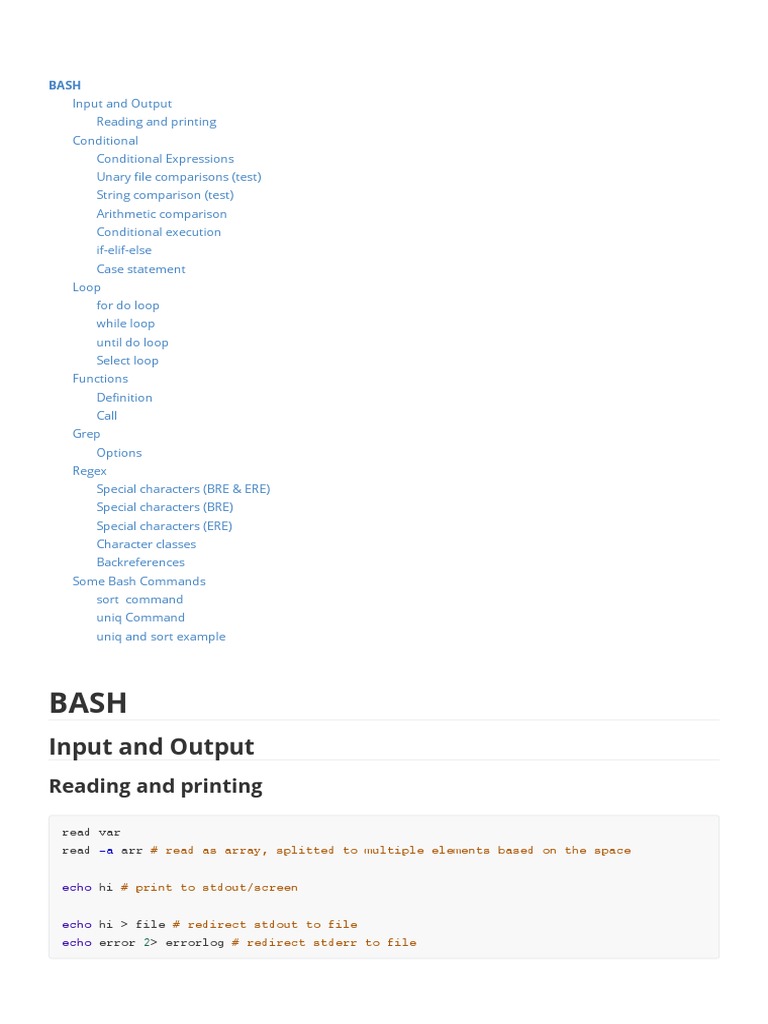 BASH Cheatsheet PDF Regular Expression Notation