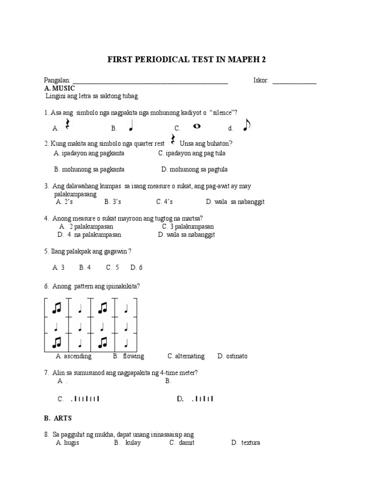First Periodical Test In Mapeh 2 Pdf
