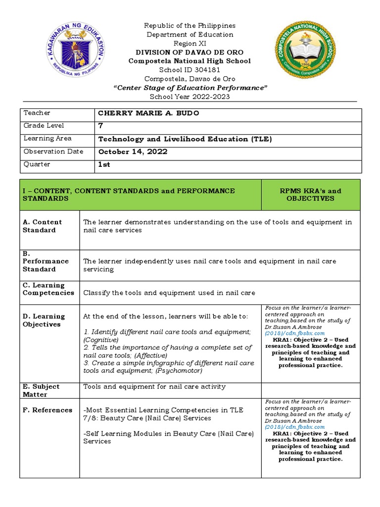 Nail Care Tools and Equipment PDF Teaching Method Learning