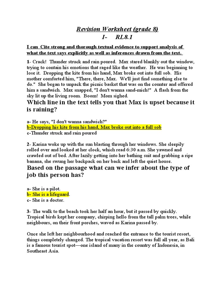 Grade 8 Reading Skills Practice | PDF | Grammar | Syntax