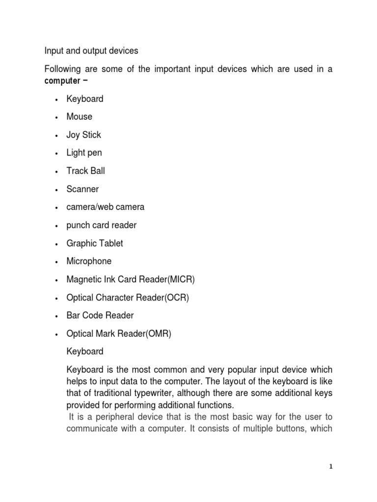 Input and Output Devices Unit 3 CF KKSU | PDF | Image Scanner ...
