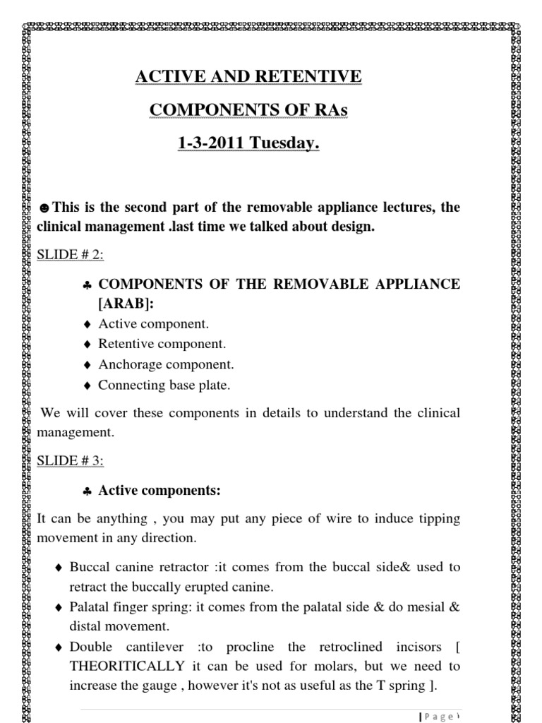An Overview of the Active and Retentive Components Used in Removable