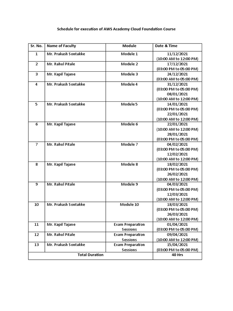 Aws schedule pdf