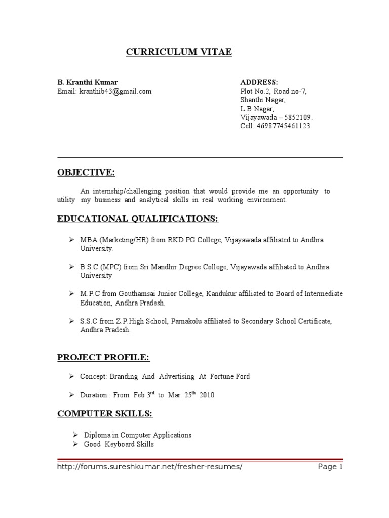 Curriculum Vitae: Objective