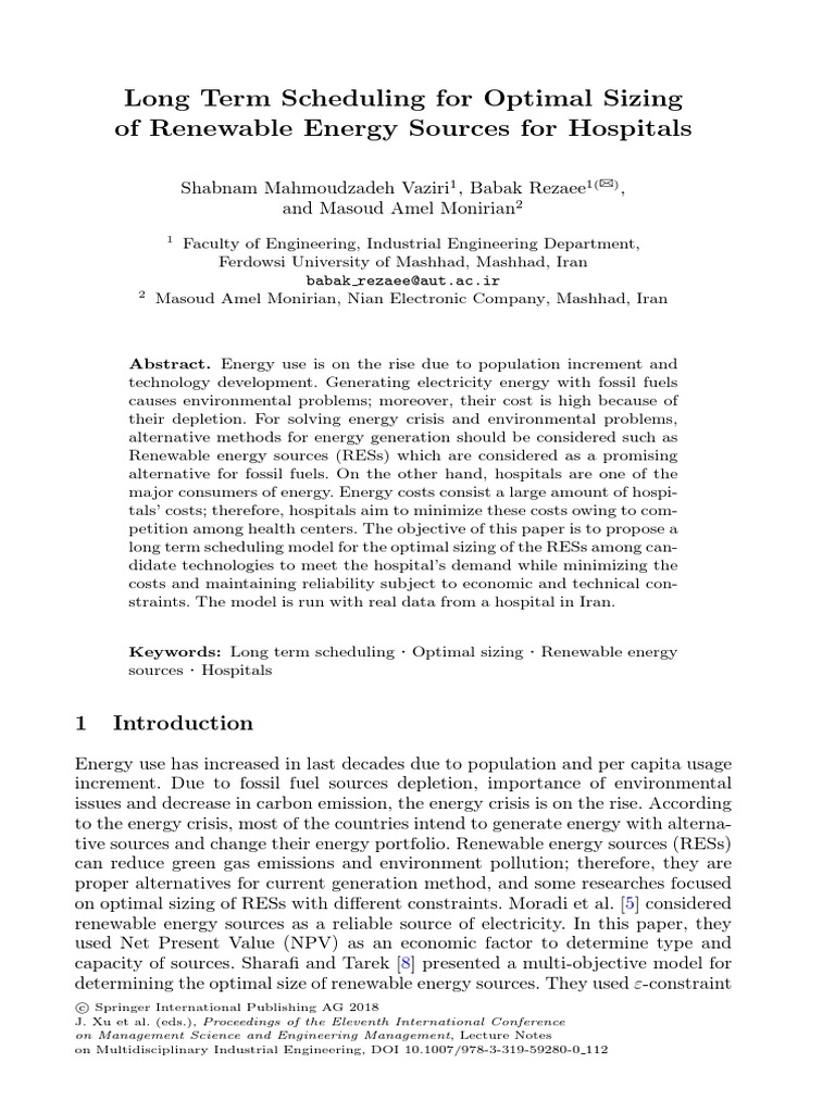 Long Term Scheduling For Optimal Sizing of Renewable Energy Sources For ...