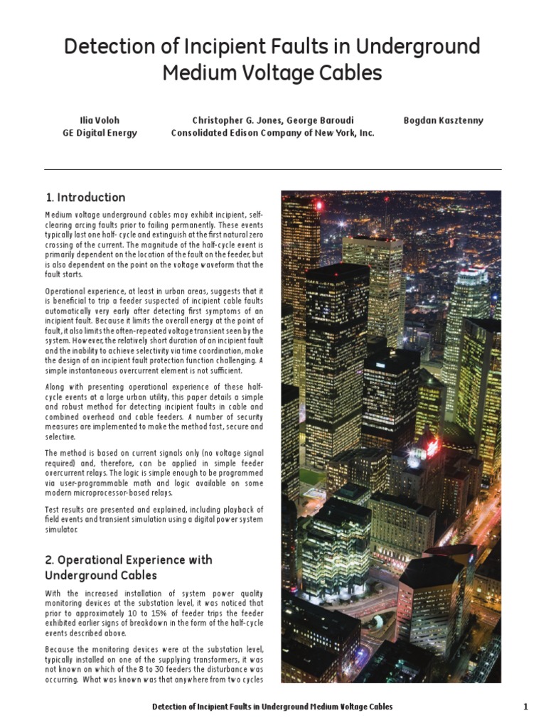 GE Detection of Incipient Faults in Underground MV Cables PDF