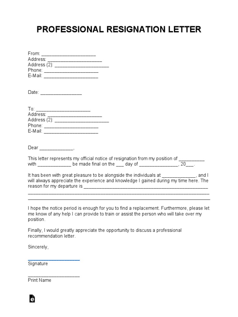 Professional Resignation Letter Template | PDF | Finance & Money Management