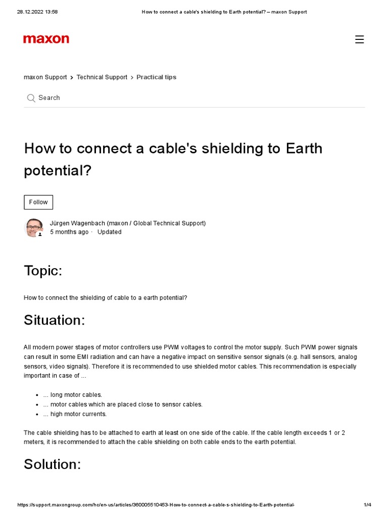 How To Connect A Cable's Shielding To Earth Potential Maxon Support