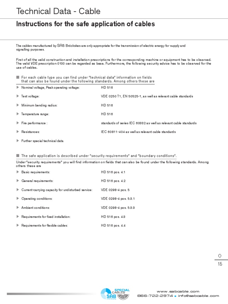 Instructions For Safe Applications of Cables | PDF | Insulator ...