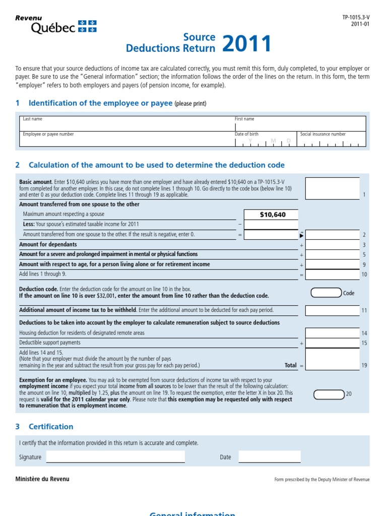 2011 Quebec Tax Forms Tax Deduction Tax