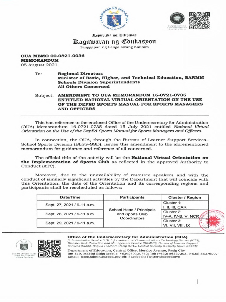 National Virtual Orientation On DepEd Sports Manual PDF Information Technology Computing