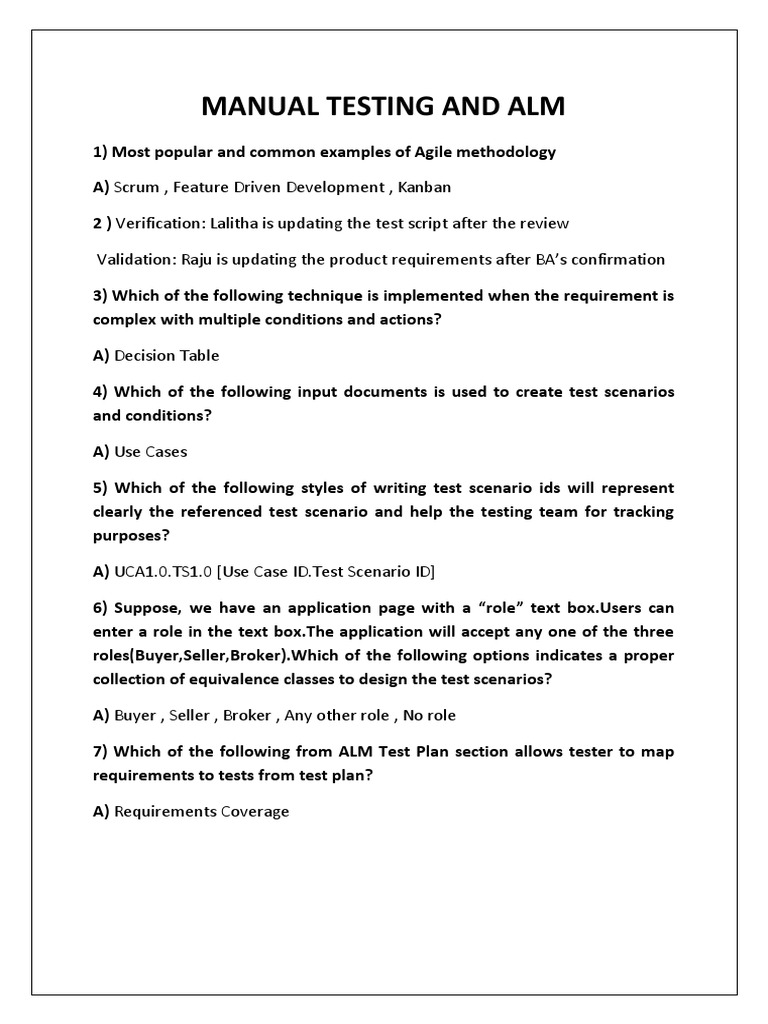 MANUAL TESTING AND ALM MCQ's PDF Scrum (Software Development