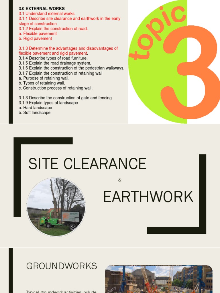 Site Clearance and Earthwork Overview | PDF | Road Surface | Road