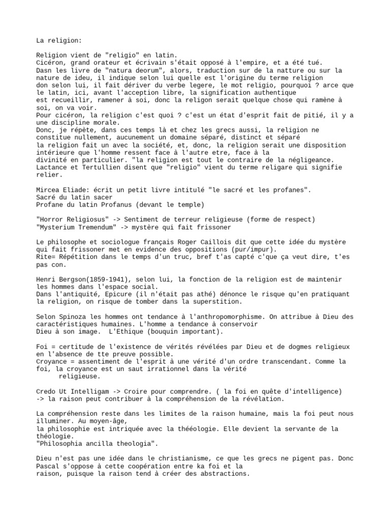 Cours Religion Pdf Dieu Raison