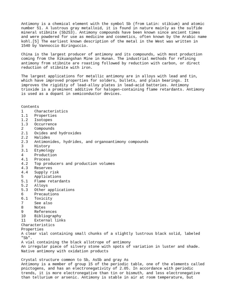 Antimony | PDF | Molecules | Sets Of Chemical Elements