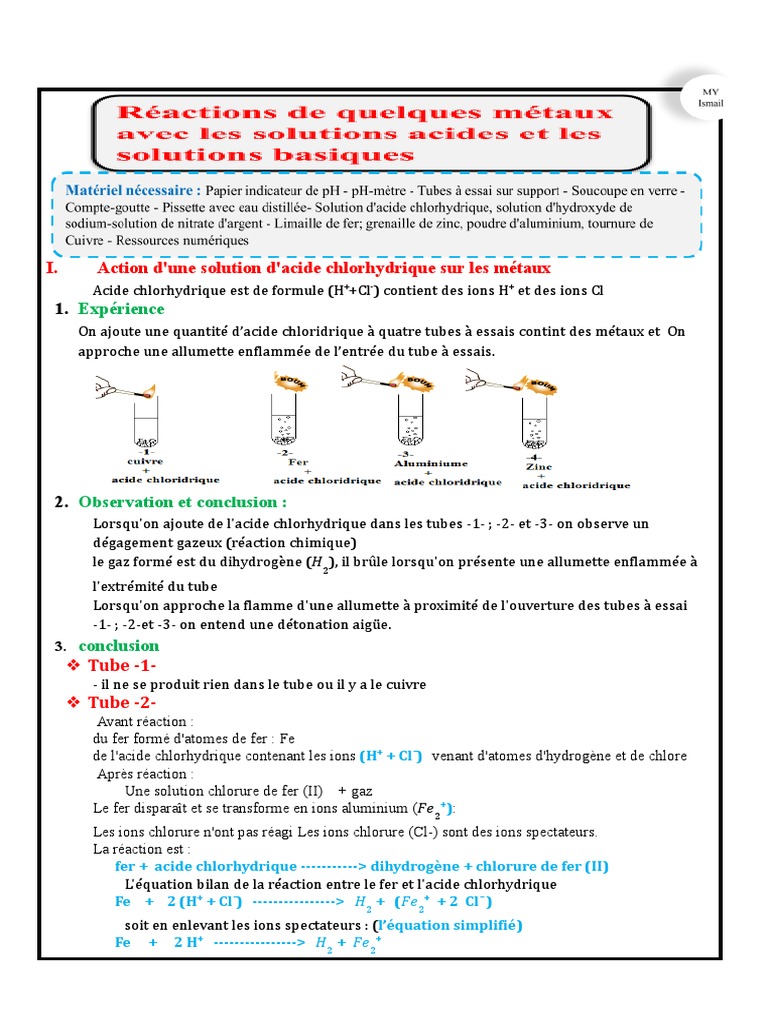 Réaction de l'acide chlorhydrique avec les métaux PDF Acide — free download
