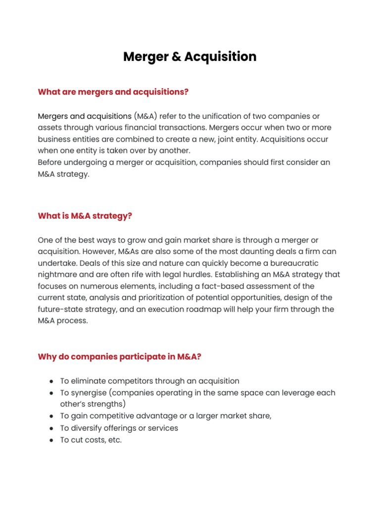 Merger & Acquisition | Download Free PDF | Mergers And Acquisitions ...
