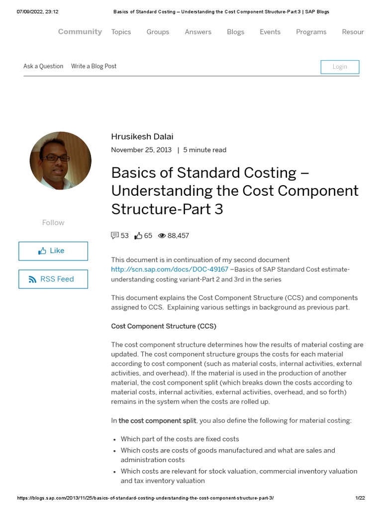Basics of Standard Costing Understanding The Cost Component Structure