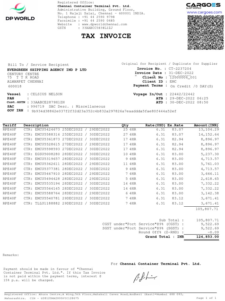 Invoice CT-2237204 | PDF | Economies | Public Finance