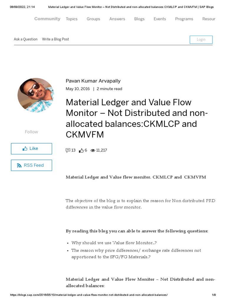 Material Ledger and Value Flow Monitor - Not Distributed and Non ...