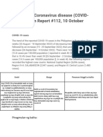 Philippines Coronavirus Disease (COVID-19) Situation Report #112, 10 October 2022