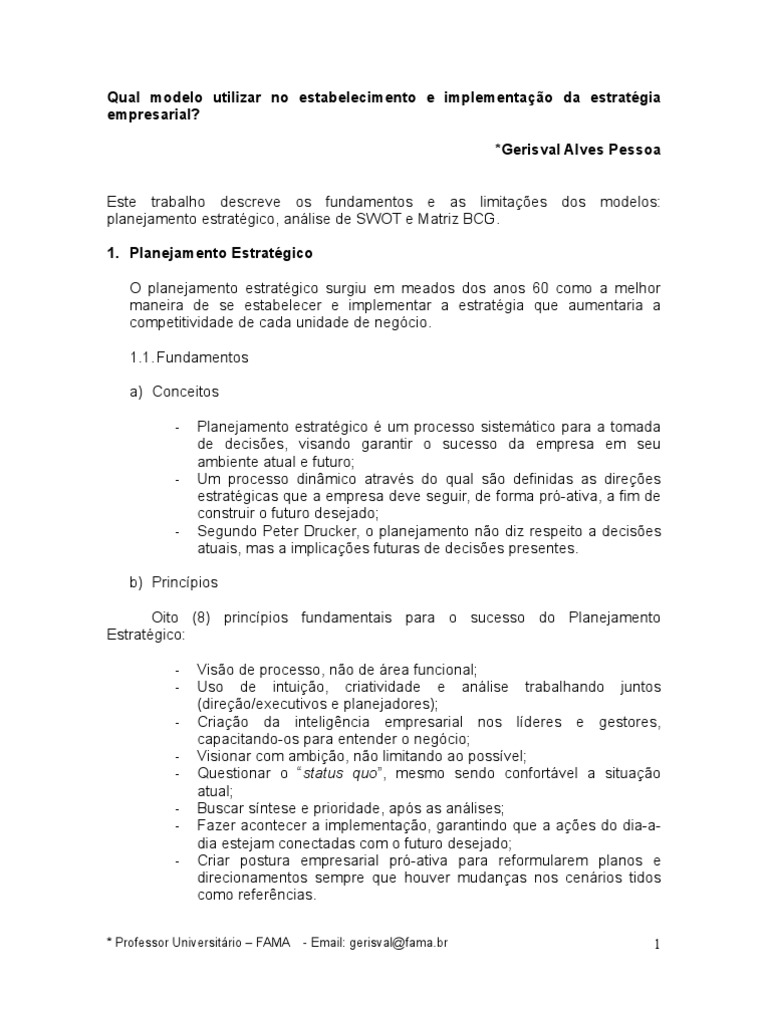 Análise Comparativa Planejamento Estratégico, SWOT e BCG | PDF ...