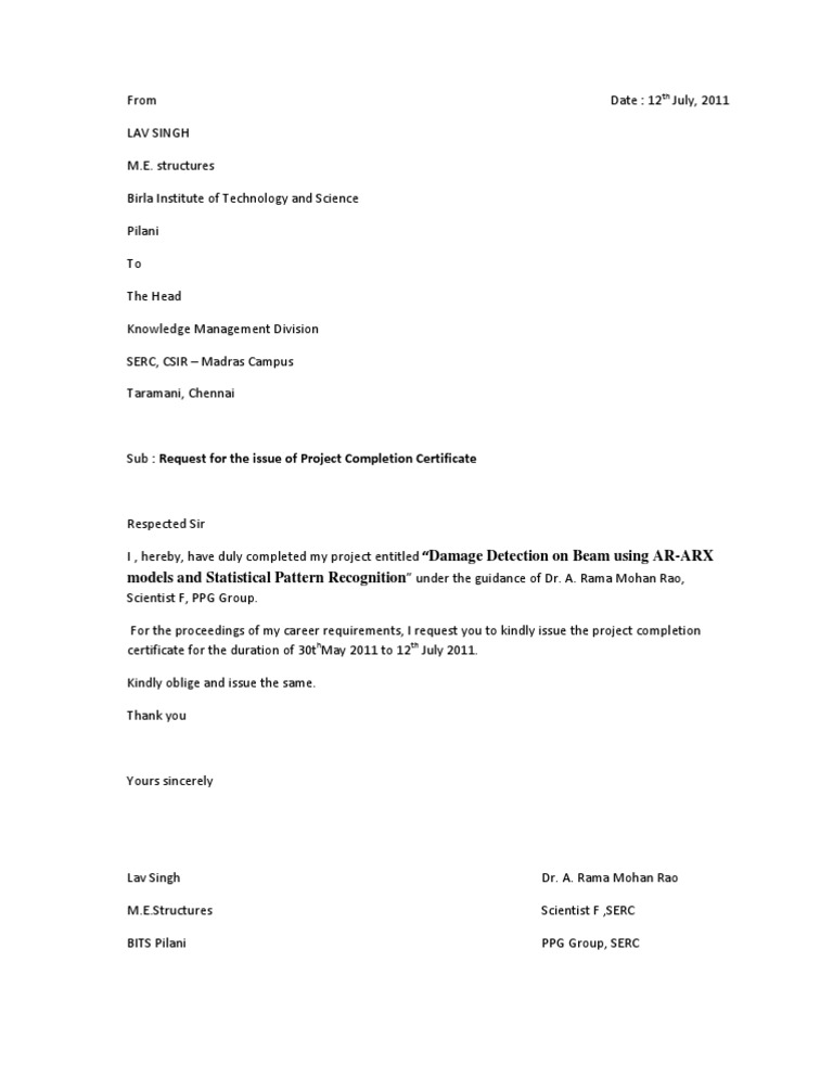 Project Completion Certificate Request | PDF | Computers | Technology ...