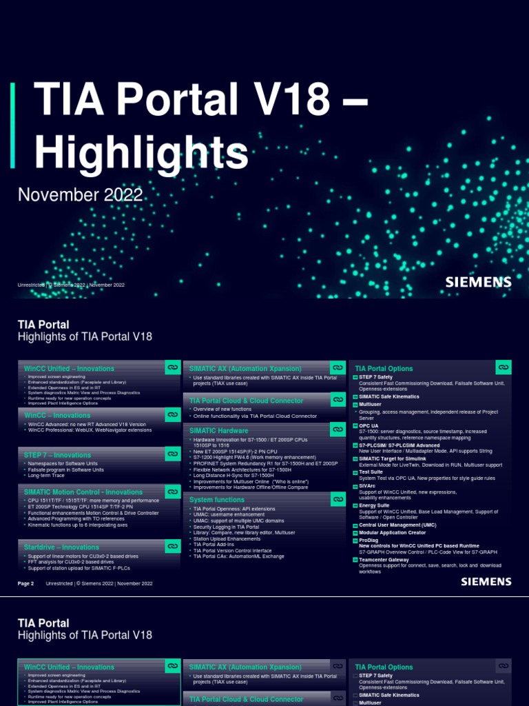 Siemens TIA Portal V18 and Highlights | PDF | Tag (Metadata) | Cloud ...