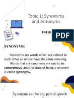 Topic 1 - Synonyms Antonyms
