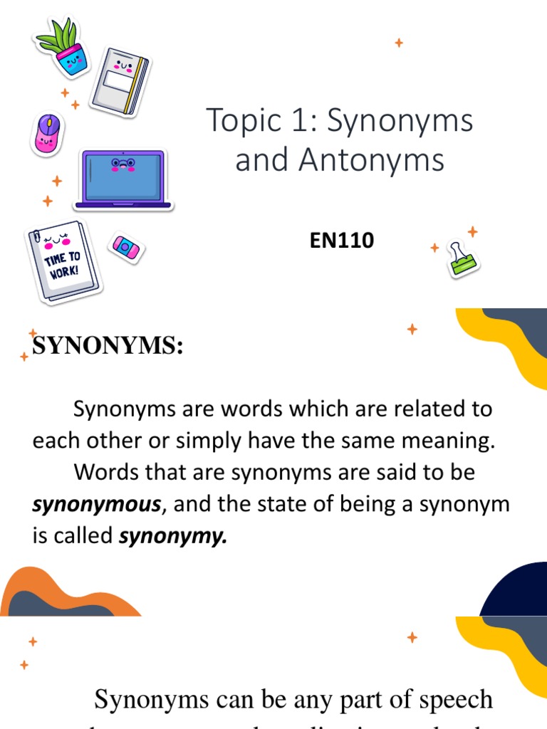 Topic 1 - Synonyms Antonyms | PDF | Semantic Units | Language Arts ...