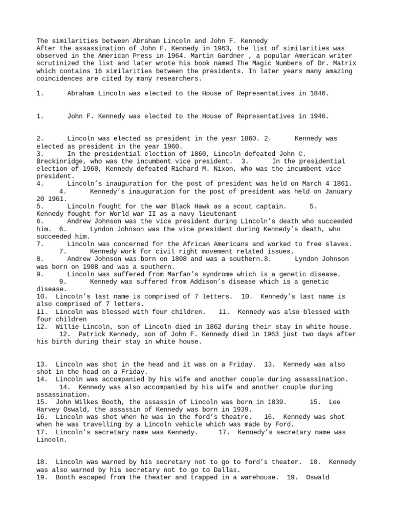 Lincoln & Kennedy | PDF | Abraham Lincoln | John F. Kennedy