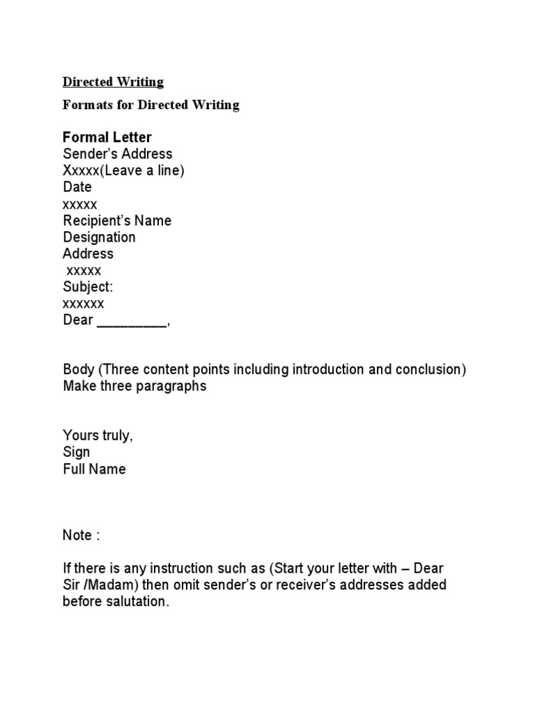 Directed Writing Formats Explained | PDF | Teaching Methods & Materials