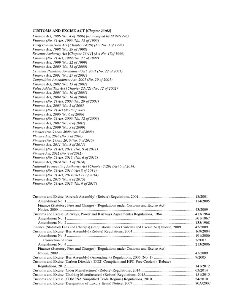 Zimbabwe Customs and Excise Act Overview | PDF | Trade | Payments