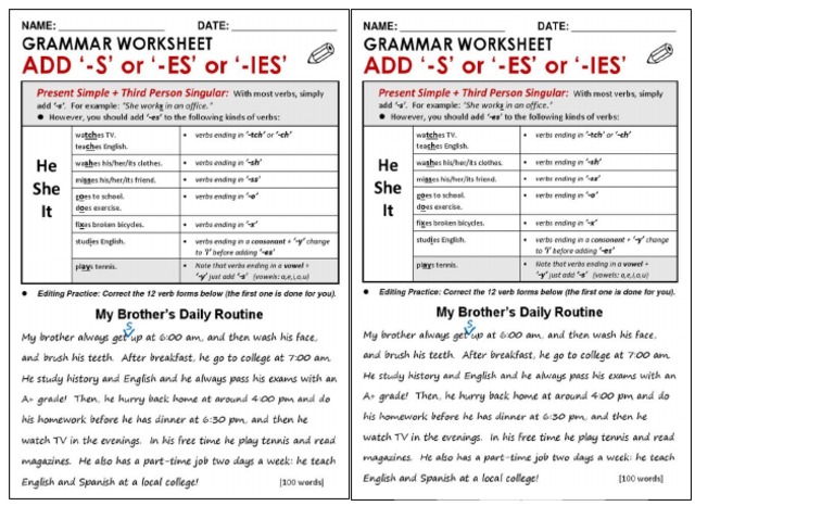 Verb Plus - S Practice Worksheet | PDF