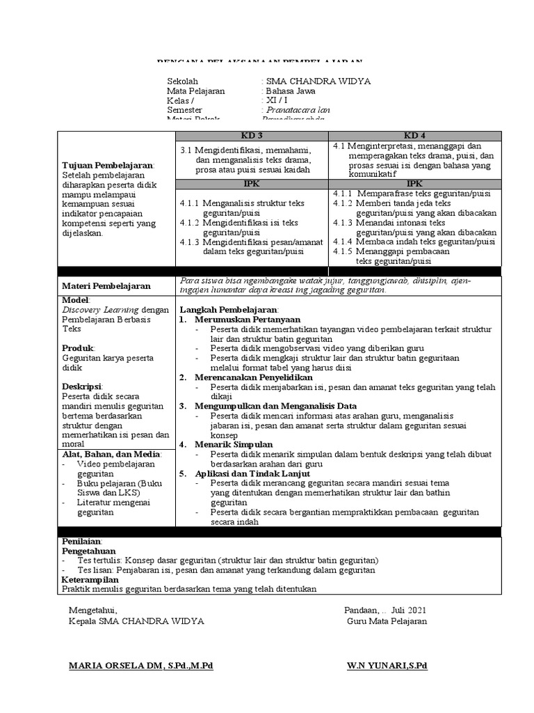RPP Bahasa Jawa XI | PDF