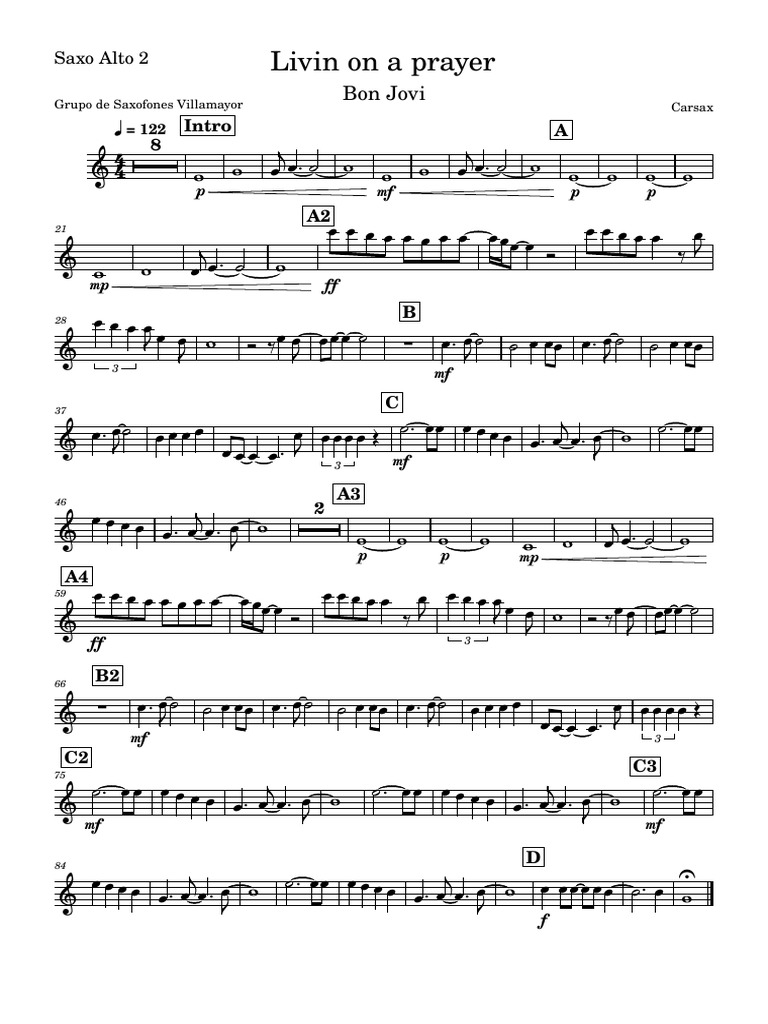 Livin On A Prayer - Grupo - Saxo - Alto - 2 | PDF