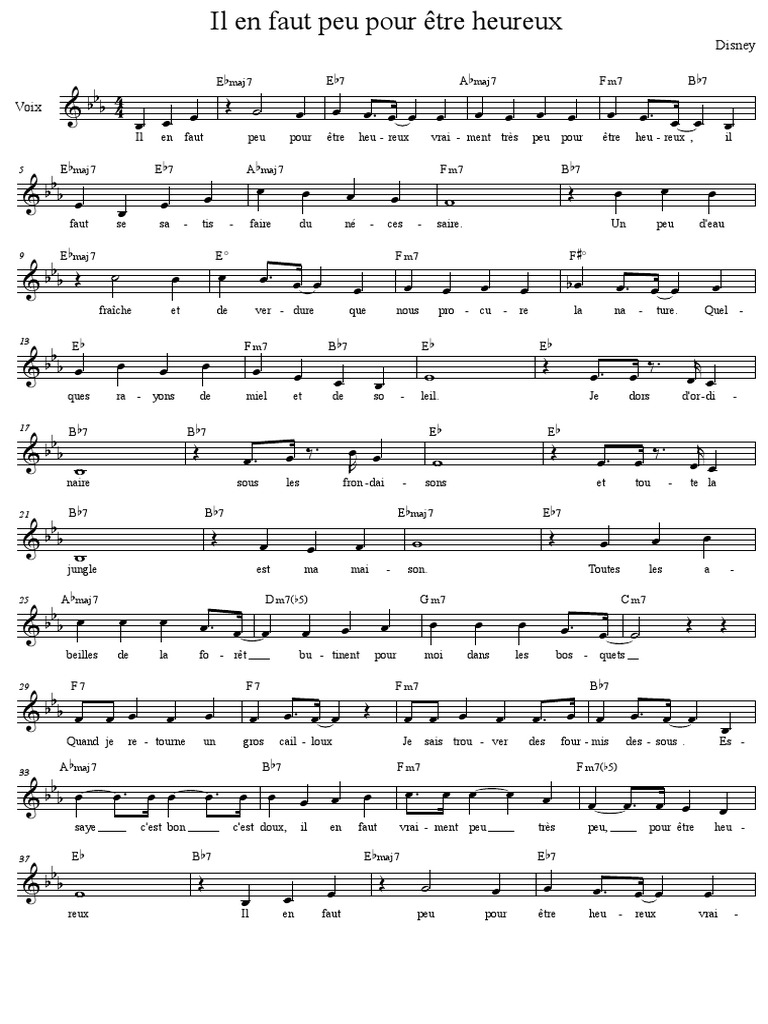 Il en Faut Peu Pour Être Heureux Partition PDF