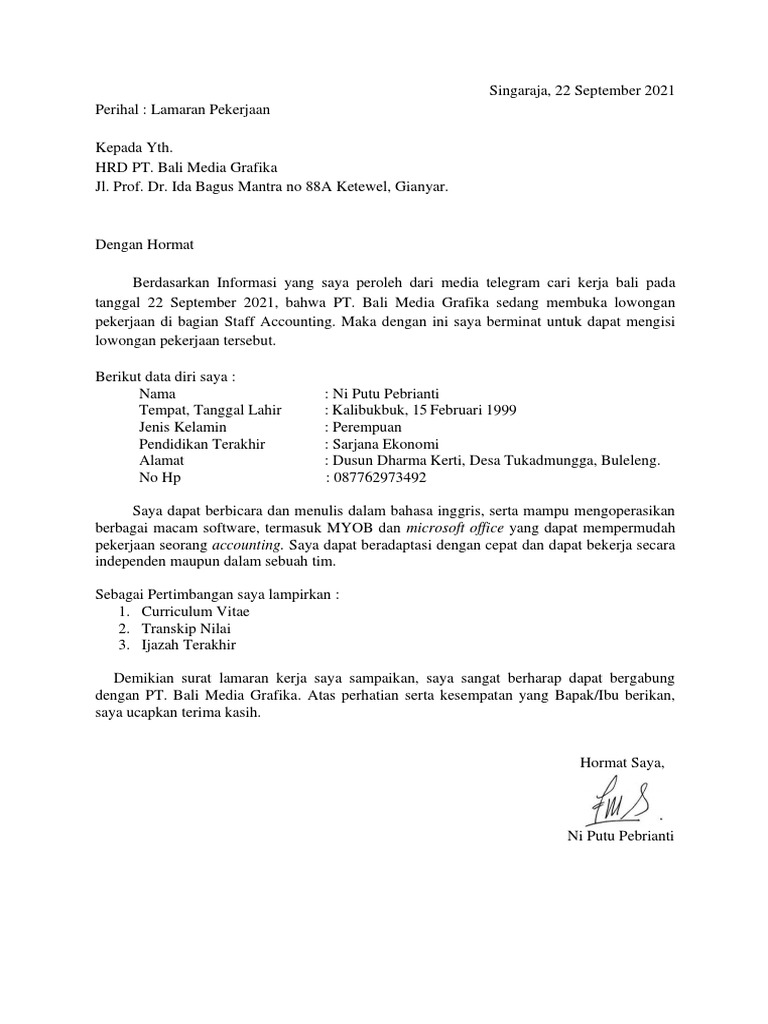 Surat Lamaran Kerja | PDF