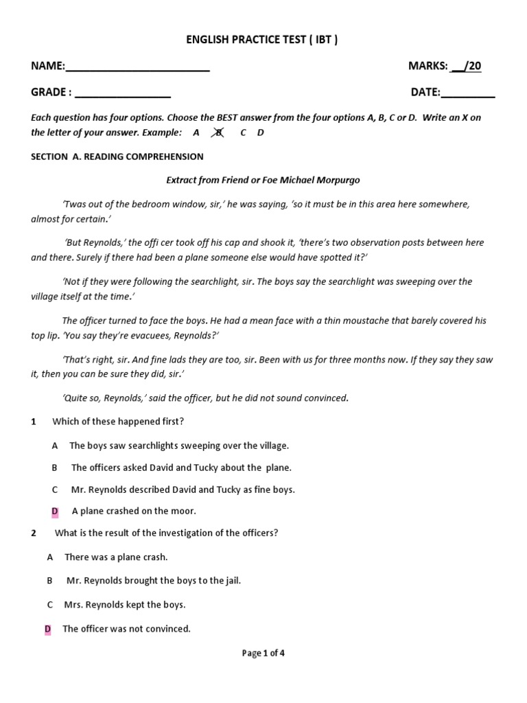IBT English Practice Test Sample | PDF