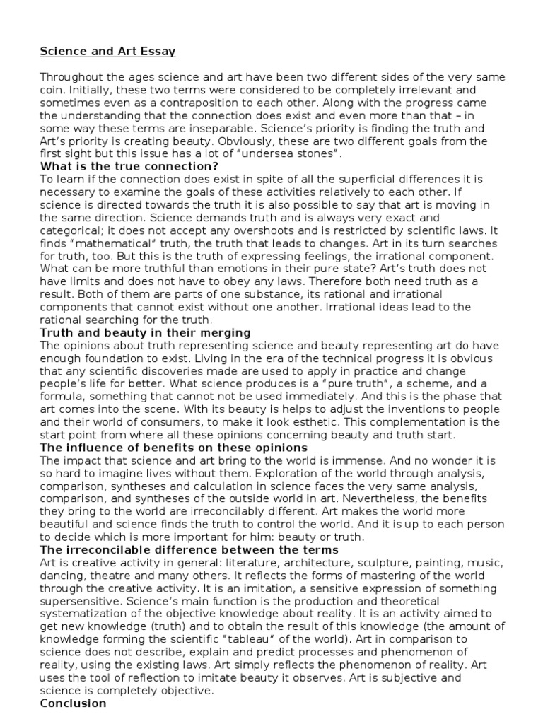 Science and Art Essay | PDF | Science | Truth