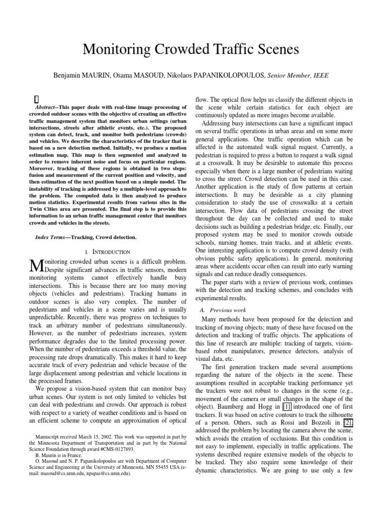 Monitoring Crowded Traffic Scenes | PDF | Traffic | Image Segmentation