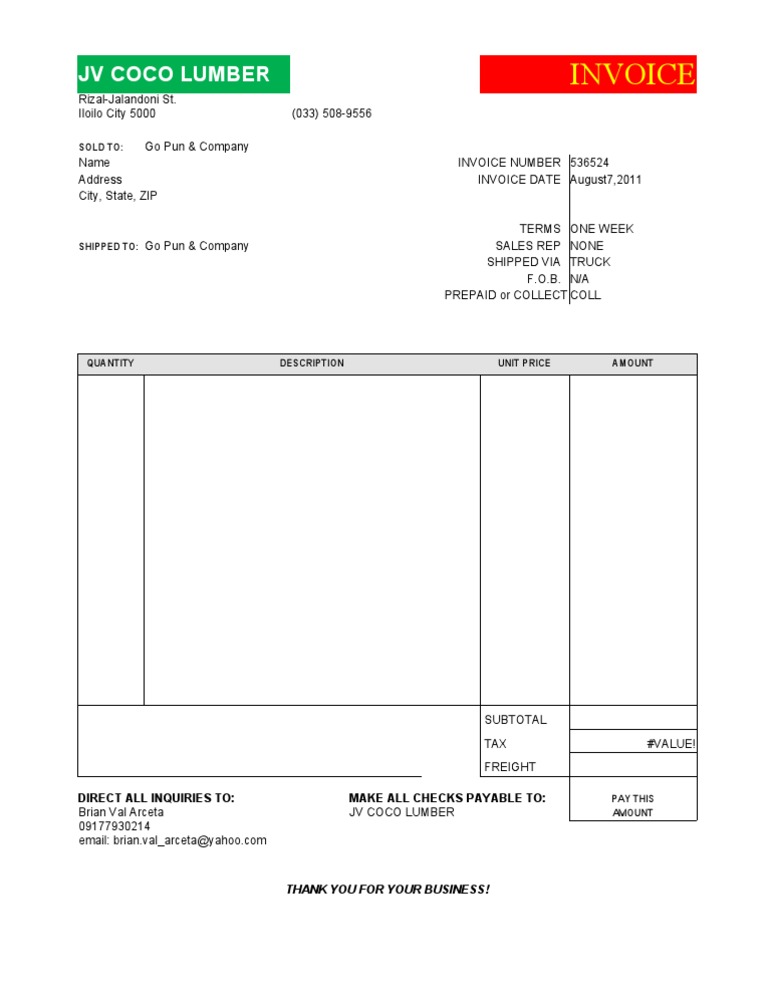 JV Coco Lumber Invoice #536524 | PDF