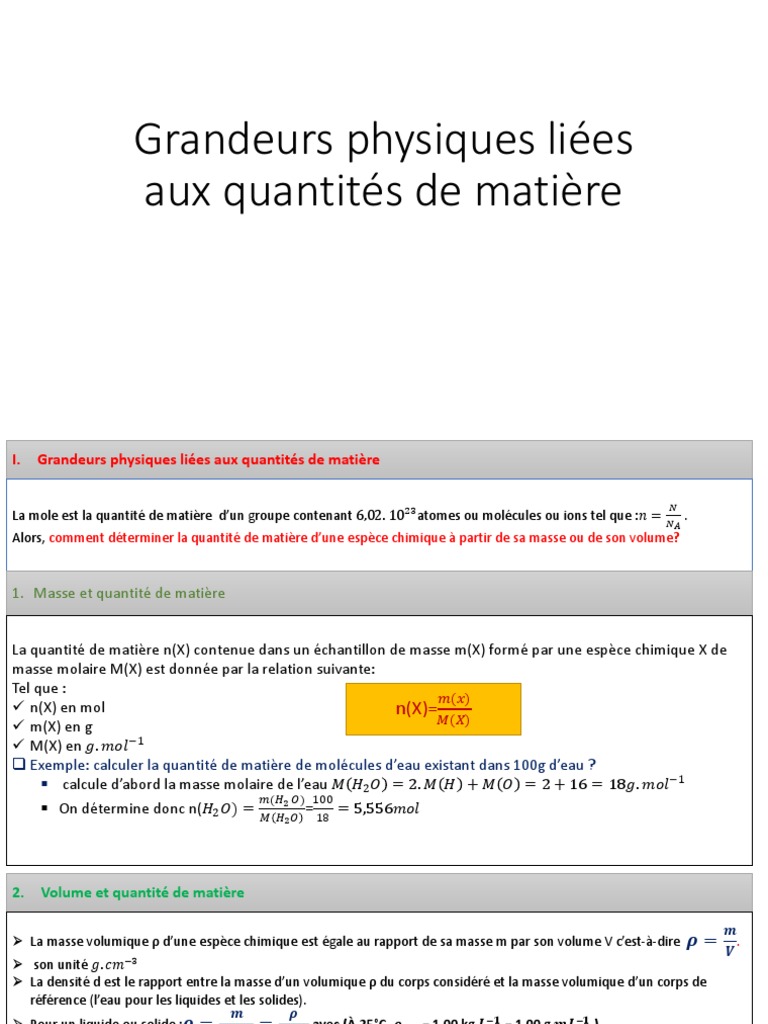 Grandeurs physiques et quantités de matière | PDF | Température | Pression