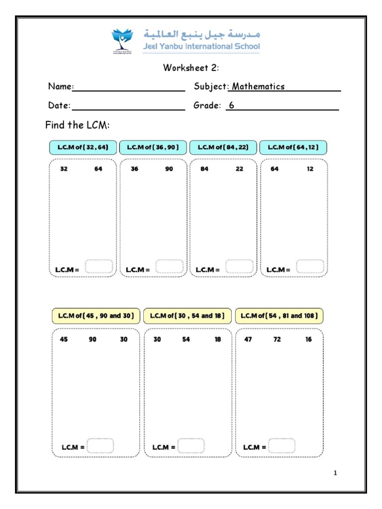 LCM Worksheet for 6th Grade Math | PDF | Teaching Methods & Materials ...
